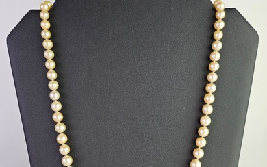 Collier de perles de culture en chute, le fermoir mouvementé en or gris 18K (750°/°°)...