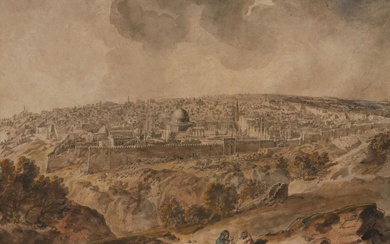 Comte Auguste de FORBIN (1777-1841) Vue de Jérusalem Plume et encre noire, lavis gris et...