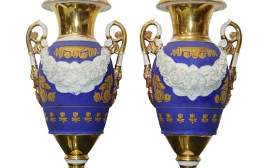 Coppia di vasi in porcellana Sofia, blu di Francia e...