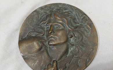 Courday Bronze Medallion Medal of Orpheus Art Nouveau