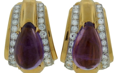 DAVID WEBB Amethyst Diamond Gold EARRINGS 1970s Signed