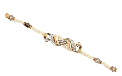 DIAMOND, SEED PEARL AND GOLD BRACELET, 1940s
