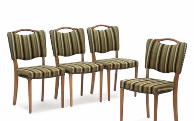 SOLD. Danish furniture design: Set of four patinated oak dining chairs. Seat and back upholstered with green striped wool. (4) – Bruun Rasmussen Auctioneers of Fine Art