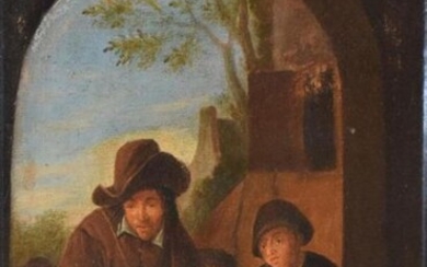 Dans le goût de l'école hollandaise du XVIIème « Les musiciens » huile sur toile rentoilée 42x32 (usures et restaurations)