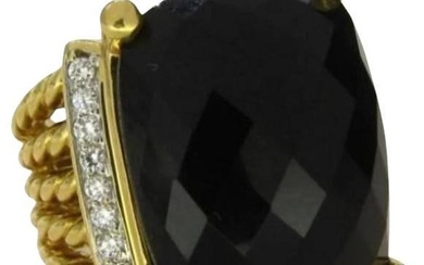 David Yurman 18k Wheaton Ring Faceted Black Onyx Diamonds Yellow Gold