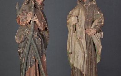 Deux saints personnages en bois sculpté polychrome.... - Lot 12 - L'Huillier & Associés