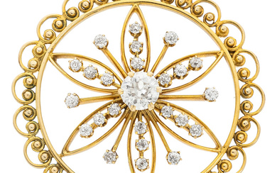 Diamond, Gold Brooch Stones: European-cut diamonds weighing a total...