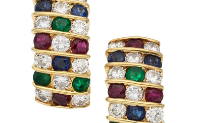 Diamond, Multi-Stone, Gold Earrings The earrings feature full-cut diamonds...