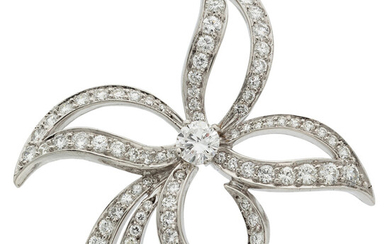 Diamond, Platinum Pendant-Brooch Stones: Full-cut diamonds weighing a total...