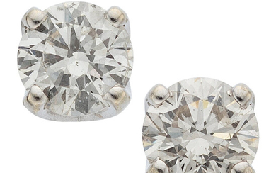 Diamond, White Gold Earrings Stones: Round brilliant-cut diamonds weighing...