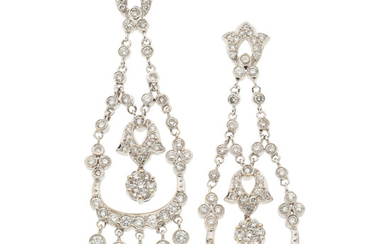Diamond, White Gold Earrings The earrings feature full-cut diamonds...