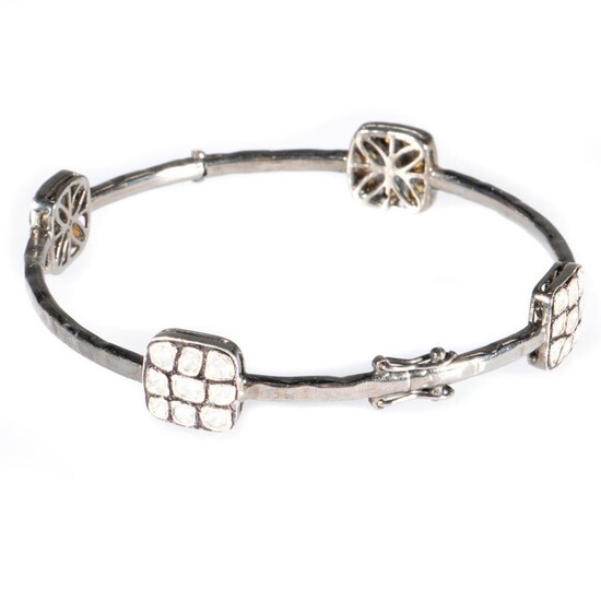 Diamond and blackened silver bangle bracelet