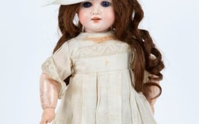 Doll with porcelain head, blue fixed eyes, open...