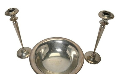 Dominick & Haff Sterling Silver Art Deco Bowl and Pair
