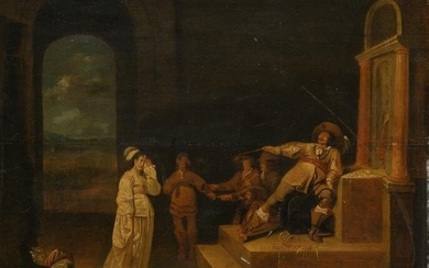 Dutch School 17th-18th Century The Taming of the Shrew Oil on panel 16 x 20 1/4 inches (40.7 x 51.5