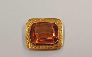 EARLY 20TH CENTURY 15CT GOLD CITRINE SET SQUARE BROOCH WITH ...