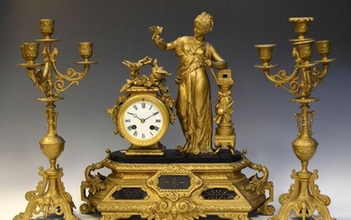 Early 20th Century French black slate and gilt spelter...