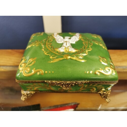 Early Limoges Green Enamel French Jewellery Box