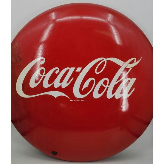Early Vintage Button Coca Cola Porcelain Sign Pre 1950