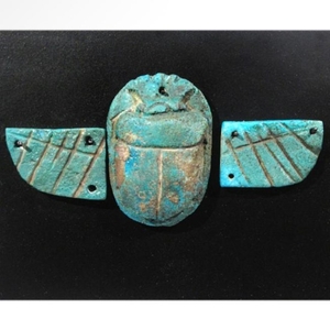 Egyptian Faience Winged Scarab, Saite Period, c.