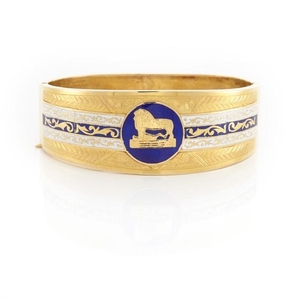 Egyptian Gold and Blue and White Enamel Bangle Bracelet