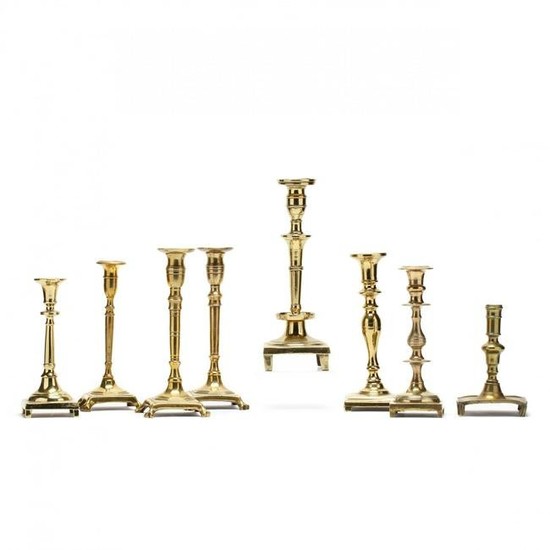 Eight 18th Century Spanish Brass Candlesticks
