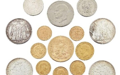 Eight gold coins, comprising: a Mexican 50 Pesos, 1947; an...