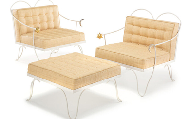 Elizabeth Garouste (1946), Pair of Day and Night Chairs and Ottoman (circa 1988)