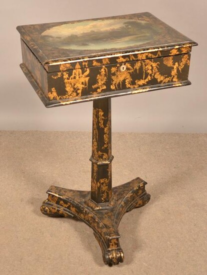 English Chinoiserie-Decorated Sewing Stand.