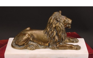 English School (19th century), a bronze, of a recumbent lion...