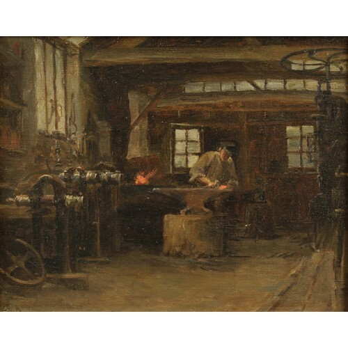 English School (early 20th century) The Blacksmith Forge mon...