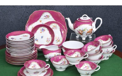 English porcelain part tea service, decorated with floral sp...