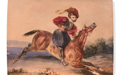 Eugène DELACROIX Charenton-Saint-Maurice, 1798 - Paris, 1863Cavalier en costume RenaissanceAquarelleSignée 'Eug Delacroix' à la plume...