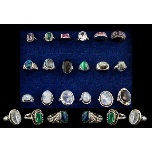 Excellent Collection of Vintage Sterling Silver Stone Set Ri...