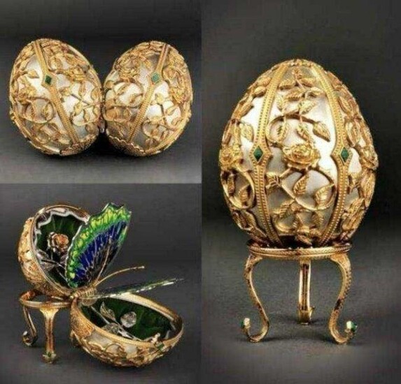 FABERGE 24KT GOLD OVER STERLING SILVER BUTTERFLY EGG