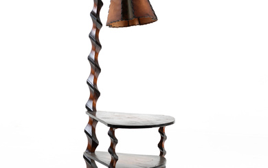 FLOOR LAMP, with table, birch, first half of the 20th century.