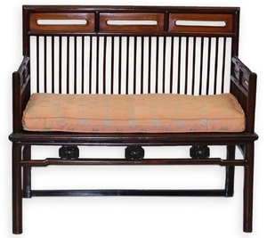 Fine Chinese Wood Settee Bench w Pink Silk Cushion