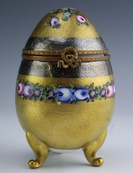Fine Limoges French Porcelain Hand Painted Egg Box
