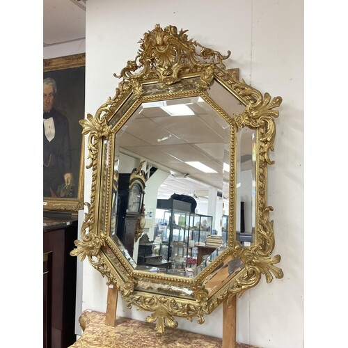 Fine antique French gilt surround mirror, bevelled glass pla...