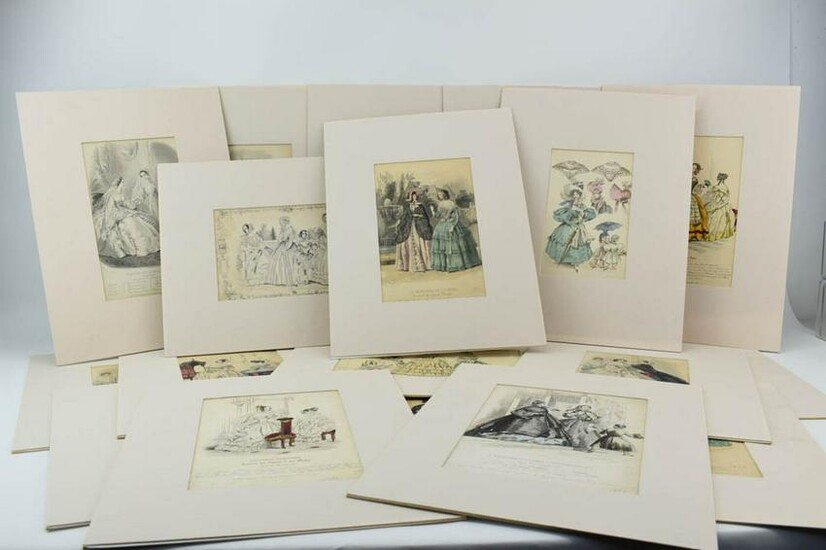 French 19th C. Hand-Colored Fashion Engravings