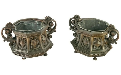 French Bronze Hexagonal Handled & Footed Planters