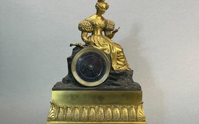 French Gilt Bronze Mantle Clock - Lady Reading, 19th Century