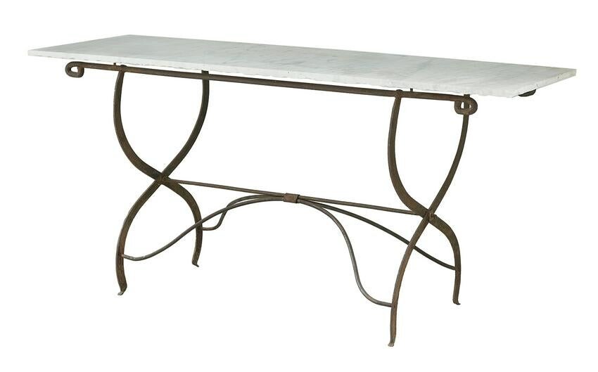 French Iron and Marble-Top Conservatory Table