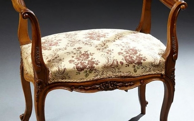 French Louis XV Style Carved Walnut Upholstered Vanity