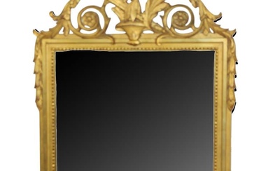 French Louis XVI style gilt wood mirror with foliate crest