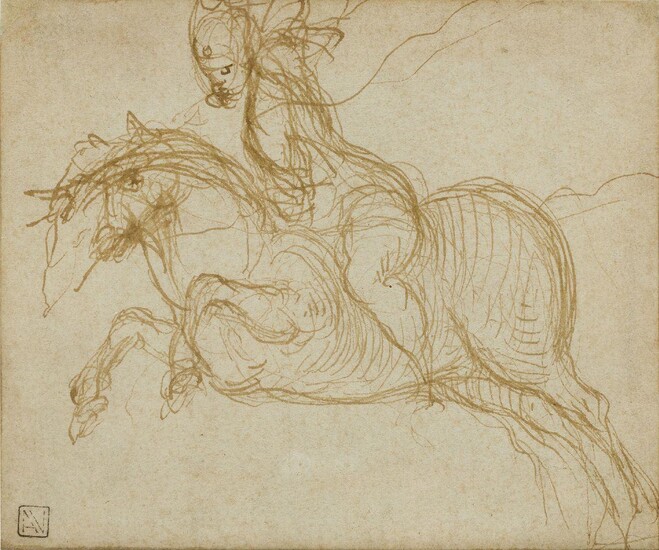 French School, circa 1600, Sketch of a horse rider; pen and brown ink and brown wash on laid paper, bears collector's mark L.191a (lower left), 10.5 x 12.8 cm. Provenance: Dr Alfredo Viggiano (1884-1948) (Lugt 191a).; Anon. sale, Christie's...
