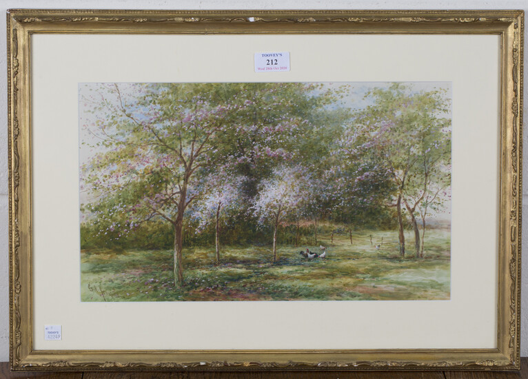G.H. Jenkins - 'Maytime in the Orchard, Apple Blossom', late 19th century watercolour with