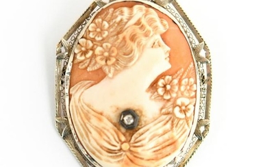 GOLD, DIAMOND & CARVED SHELL CAMEO