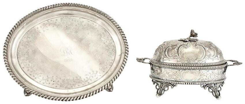 George Sharp Silver and Glass Covered Butter Dish and