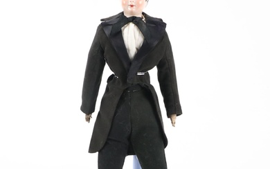 German Bisque Head and Leather Body Gentleman Doll, Early 20th Century